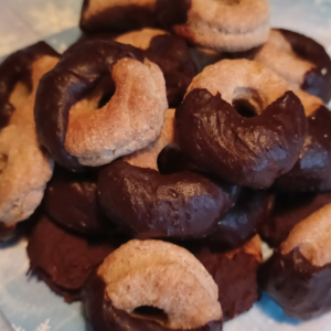 Cookies half-dipped in chocolate